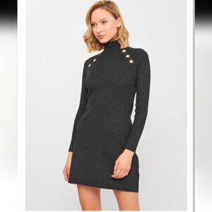 Zara Ribbed Mini Dress Knit Black Dress gold detail 2298/002/807 size M